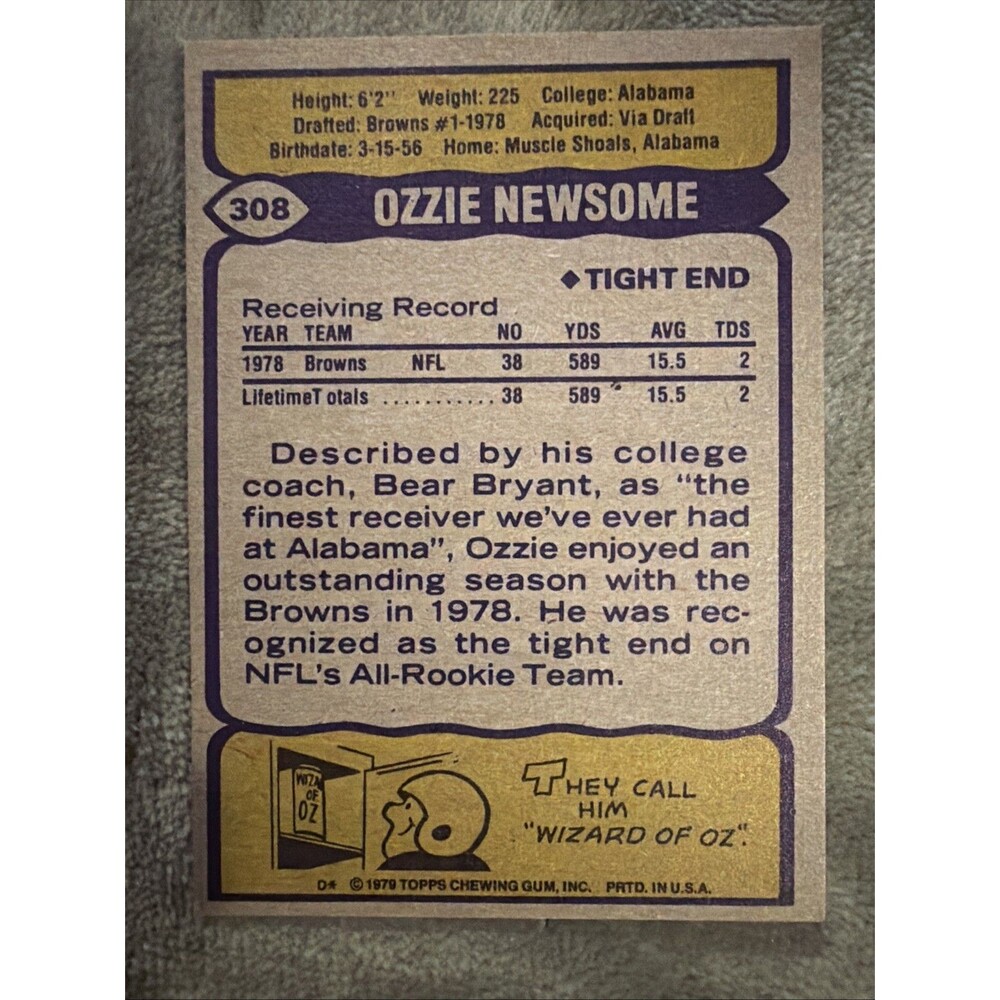 1979 Topps - Ozzie Newsome #308 (RC) - Picture 4 of 5